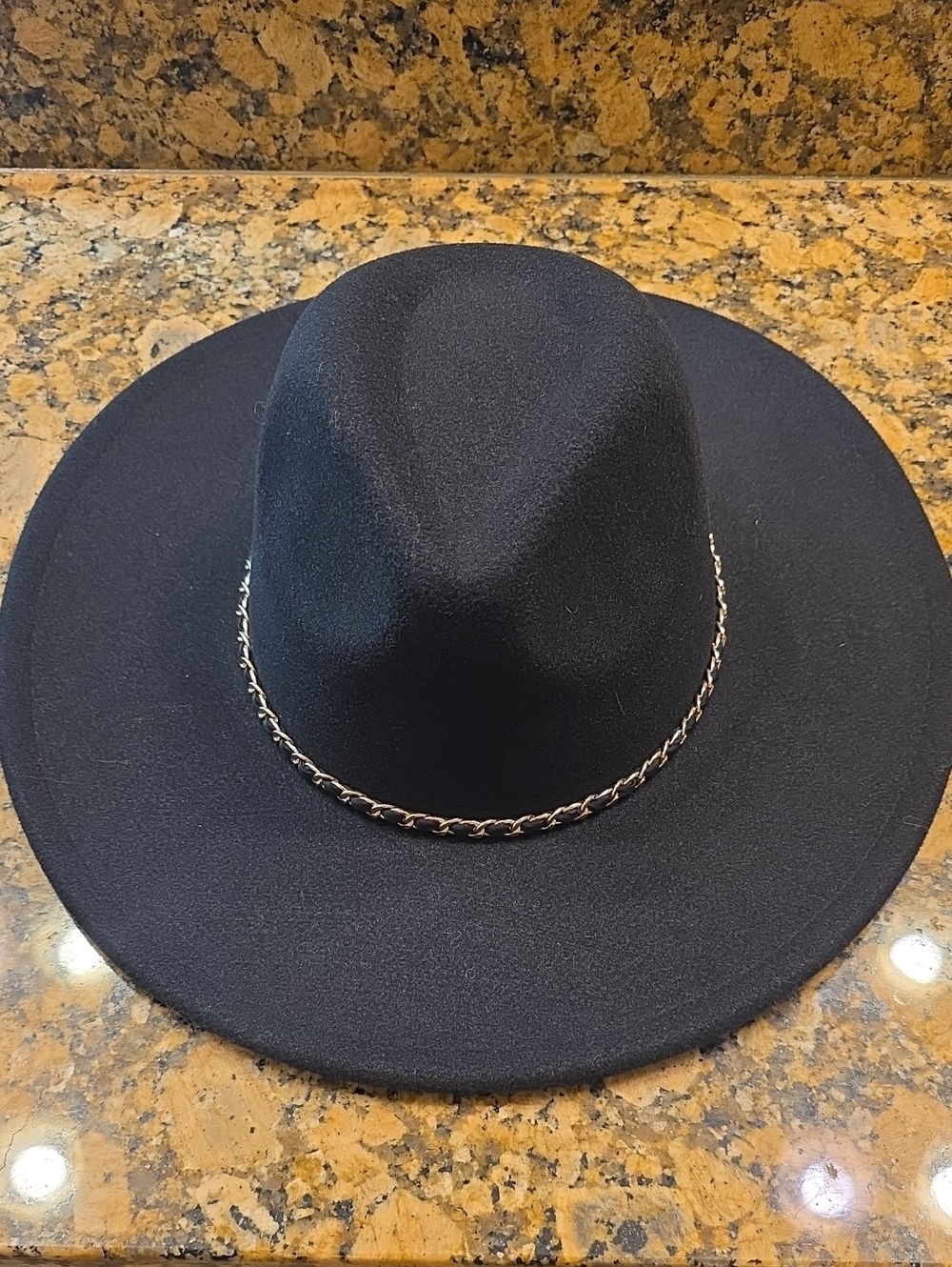 Black Wide-Brim Fedora with Decorative Chain Band
